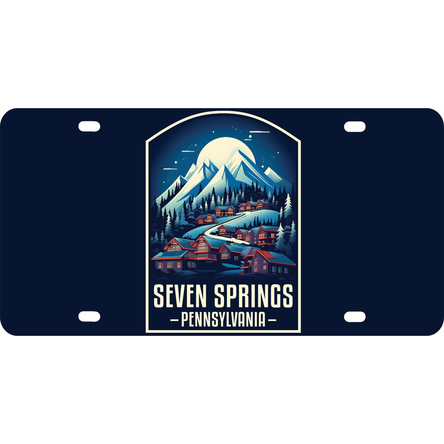 Seven Springs Pennsylvania Snowy Village Design Souvenir Metal License Plate Image 1