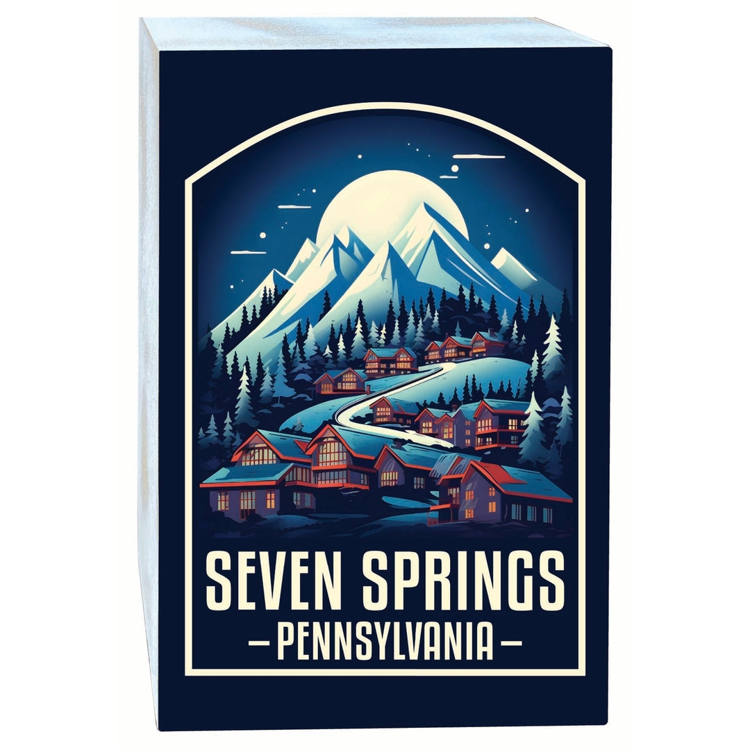 Seven Springs Pennsylvania Snowy Village Design Souvenir Wood sign with frame 5x7 Image 1