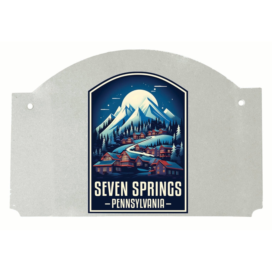 Seven Springs Pennsylvania Snowy Village Design Souvenir Wood sign flat with string Image 1