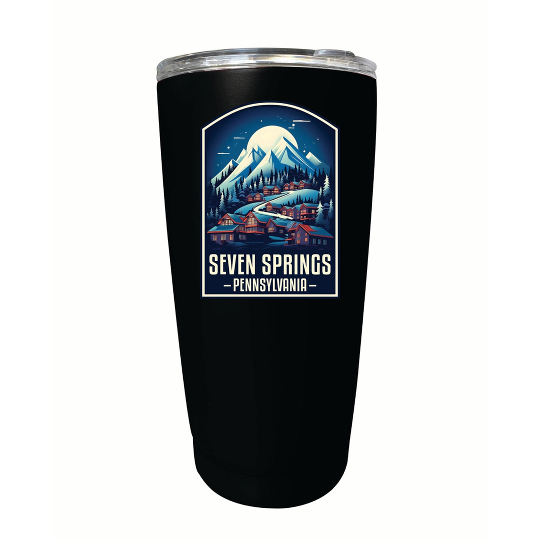 Seven Springs Pennsylvania Snowy Village Design Souvenir 16 oz Stainless Steel Insulated Tumbler Image 1