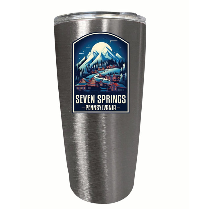 Seven Springs Pennsylvania Snowy Village Design Souvenir 16 oz Stainless Steel Insulated Tumbler Image 4