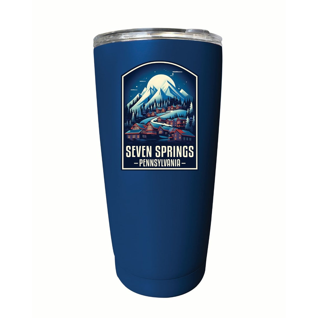 Seven Springs Pennsylvania Snowy Village Design Souvenir 16 oz Stainless Steel Insulated Tumbler Image 1