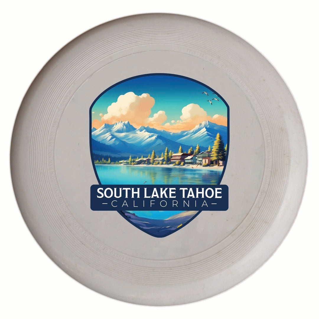 South Lake Tahoe Mountains over Lake Design Souvenir Frisbee Flying Disc Image 1