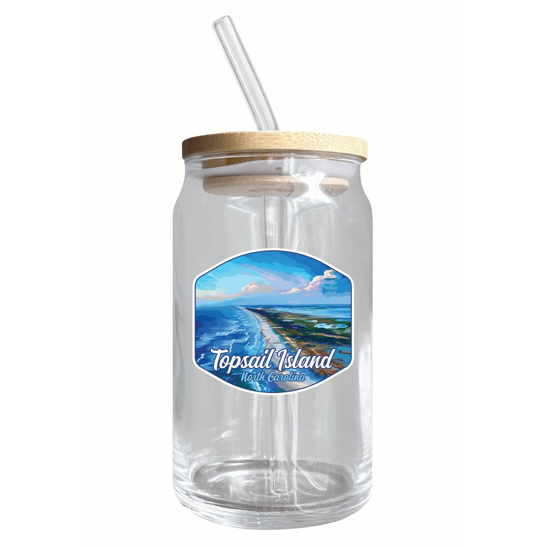 Topsail Island North Carolina Aerial View Design Souvenir 12 oz Beer Can Glass Image 1