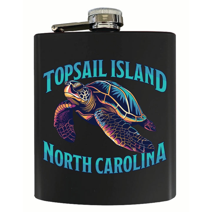 Topsail Island North Carolina Colorful Turtle Design Souvenir 7 oz Steel Flask Matte Finish Image 1