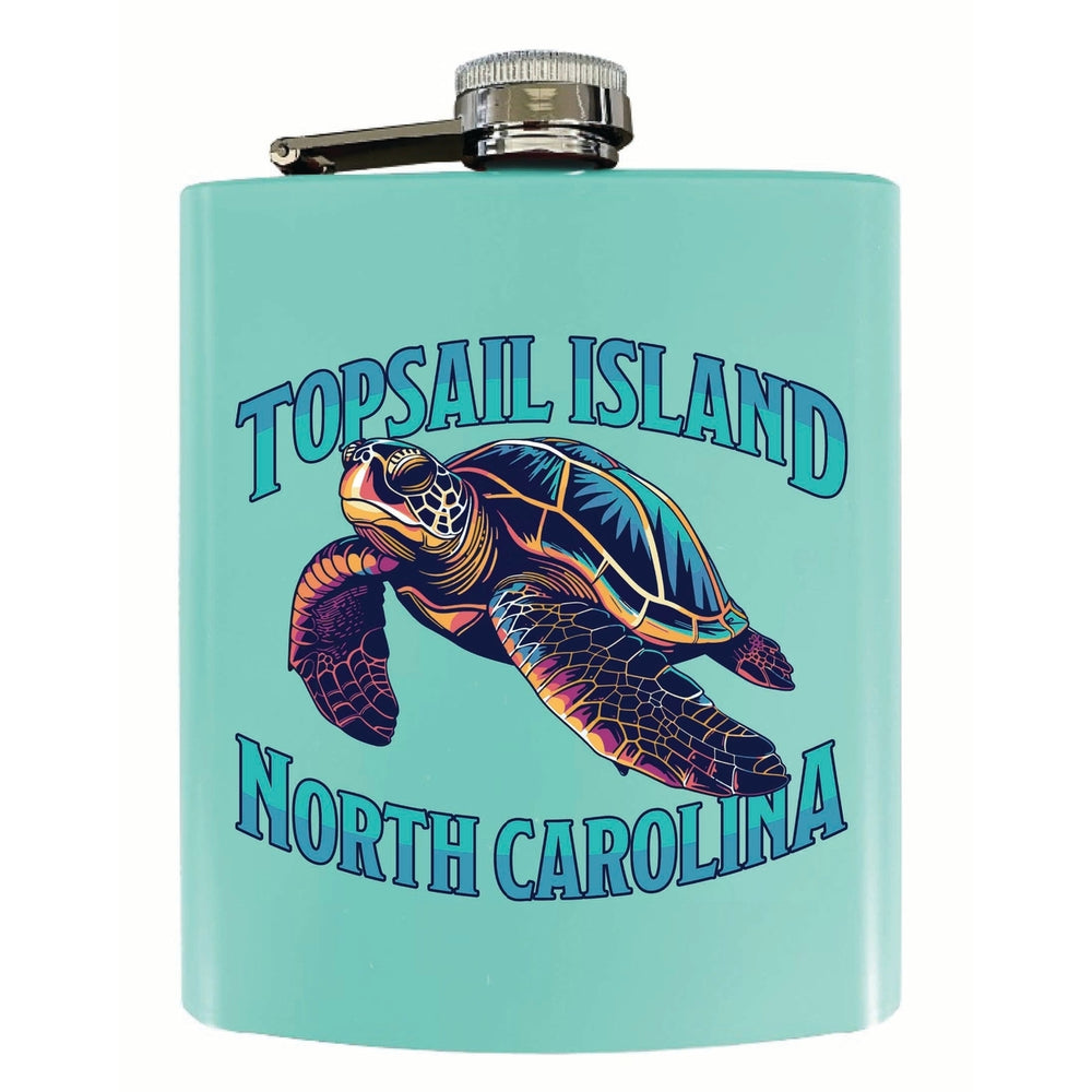 Topsail Island North Carolina Colorful Turtle Design Souvenir 7 oz Steel Flask Matte Finish Image 2