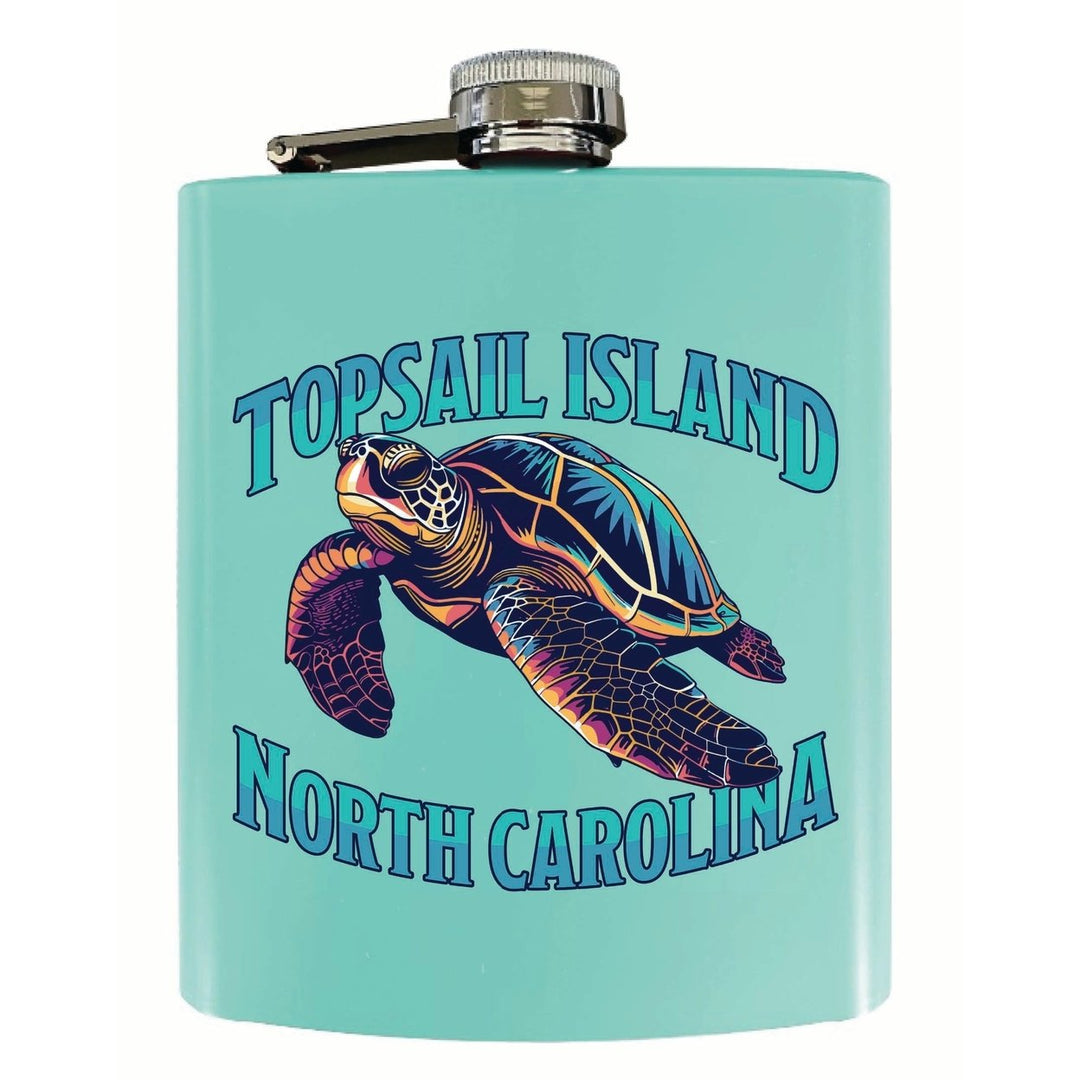 Topsail Island North Carolina Colorful Turtle Design Souvenir 7 oz Steel Flask Matte Finish Image 1