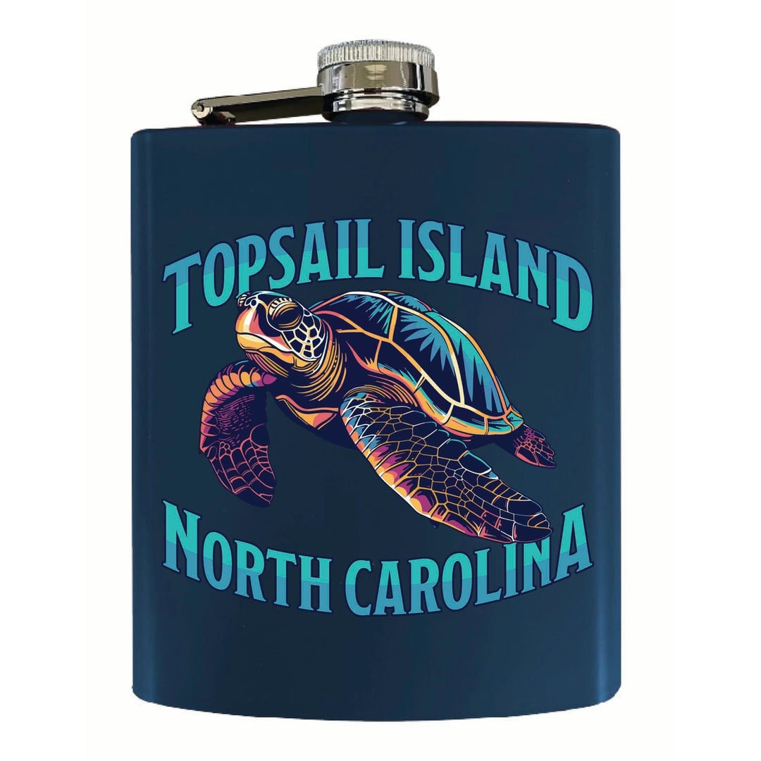 Topsail Island North Carolina Colorful Turtle Design Souvenir 7 oz Steel Flask Matte Finish Image 3