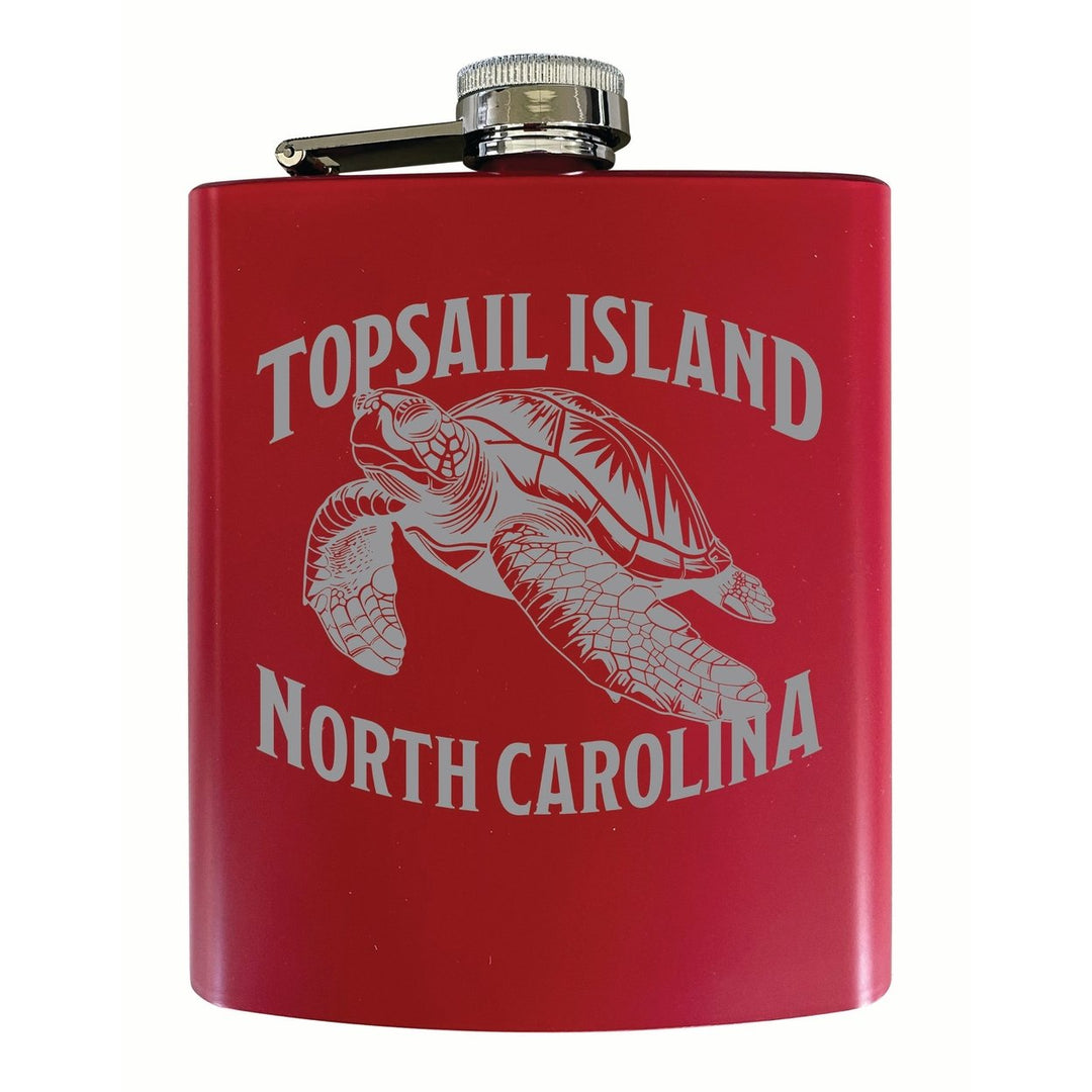 Topsail Island North Carolina Souvenir 7 oz Engraved Steel Flask Matte Finish Image 1