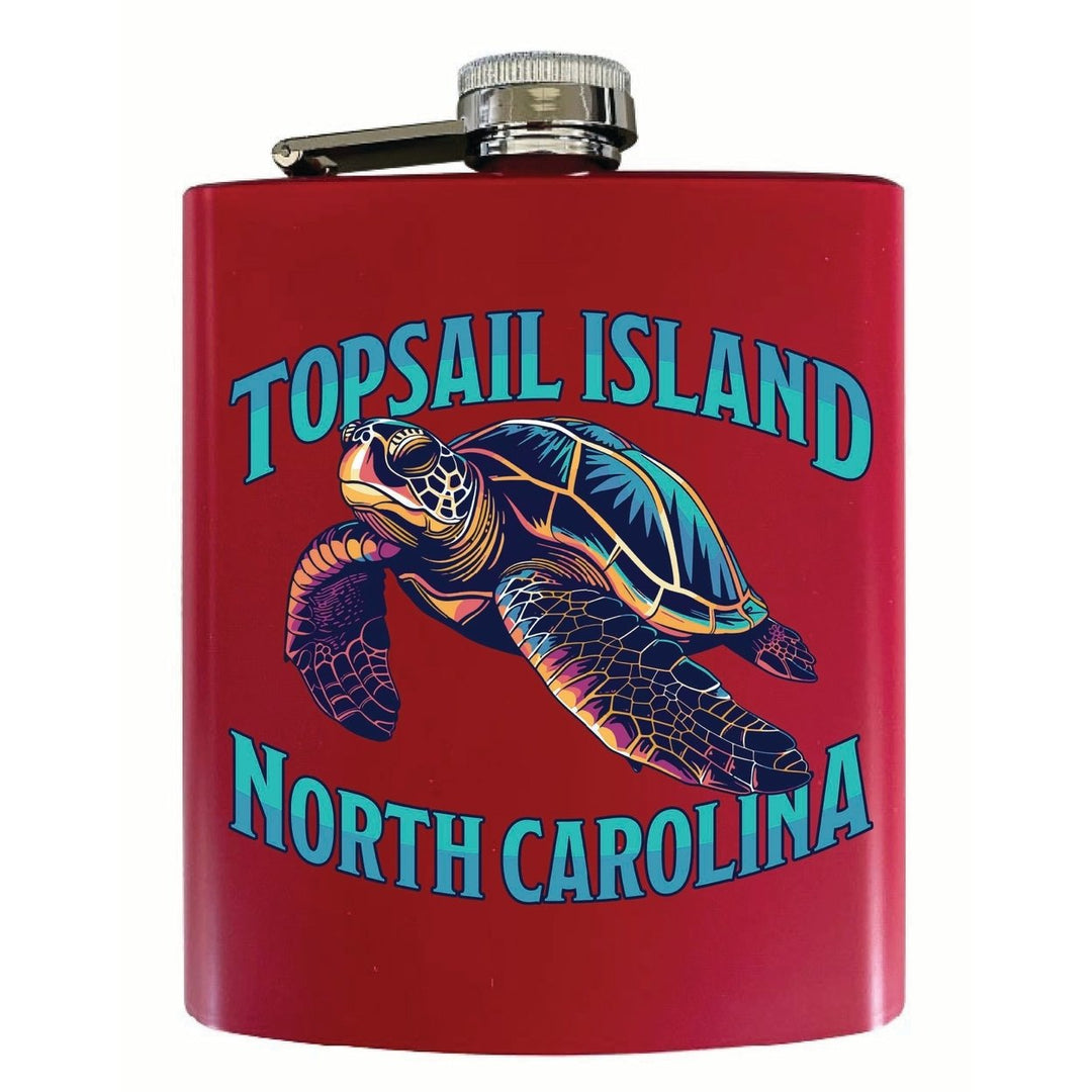 Topsail Island North Carolina Colorful Turtle Design Souvenir 7 oz Steel Flask Matte Finish Image 4