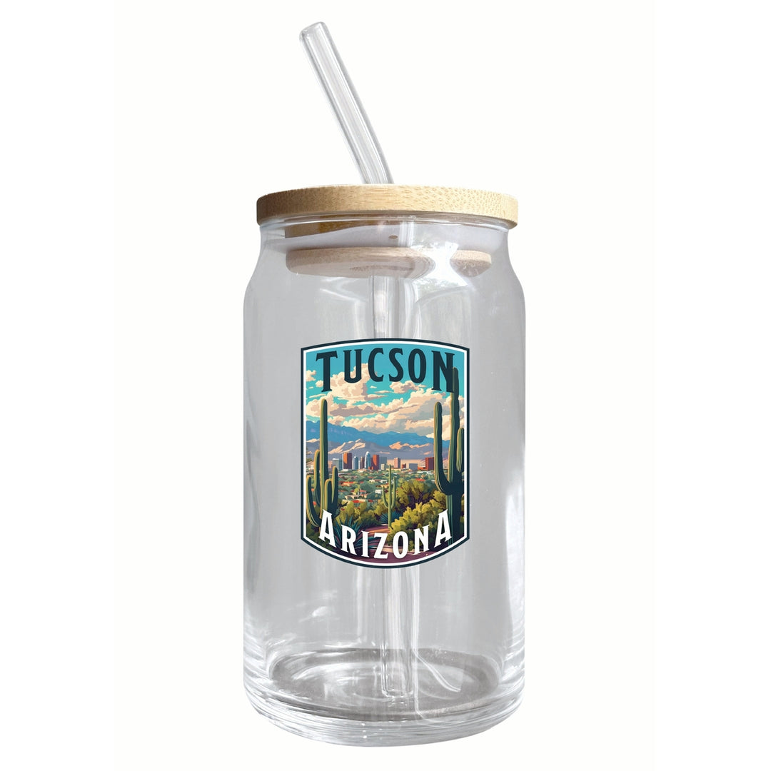 Tucson Arizona Cactus and Cityscape Design Souvenir 12 oz Beer Can Glass Image 1