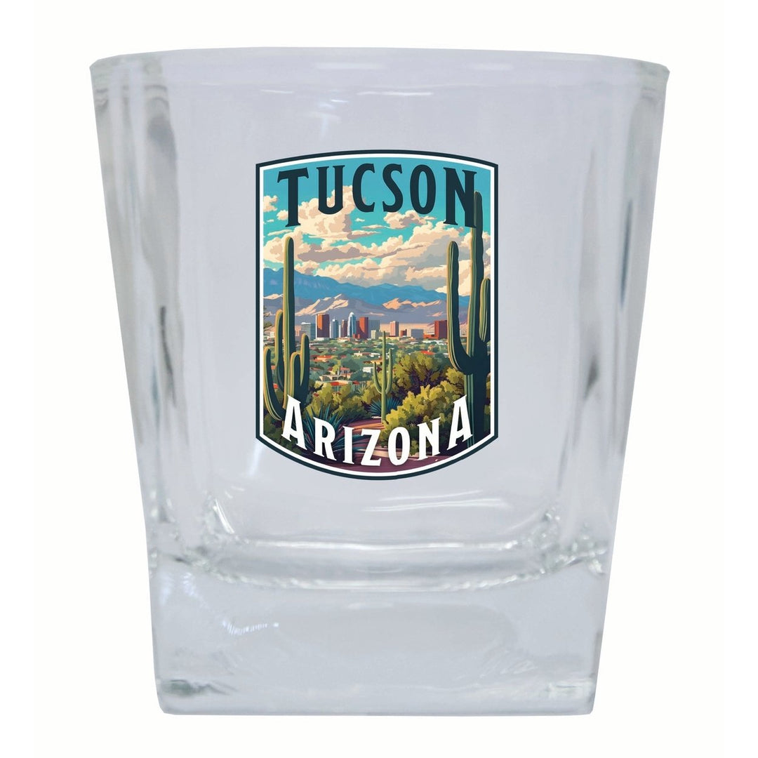 Tucson Arizona Cactus and Cityscape Design Souvenir 10 oz Whiskey Glass Rocks Glass Image 1