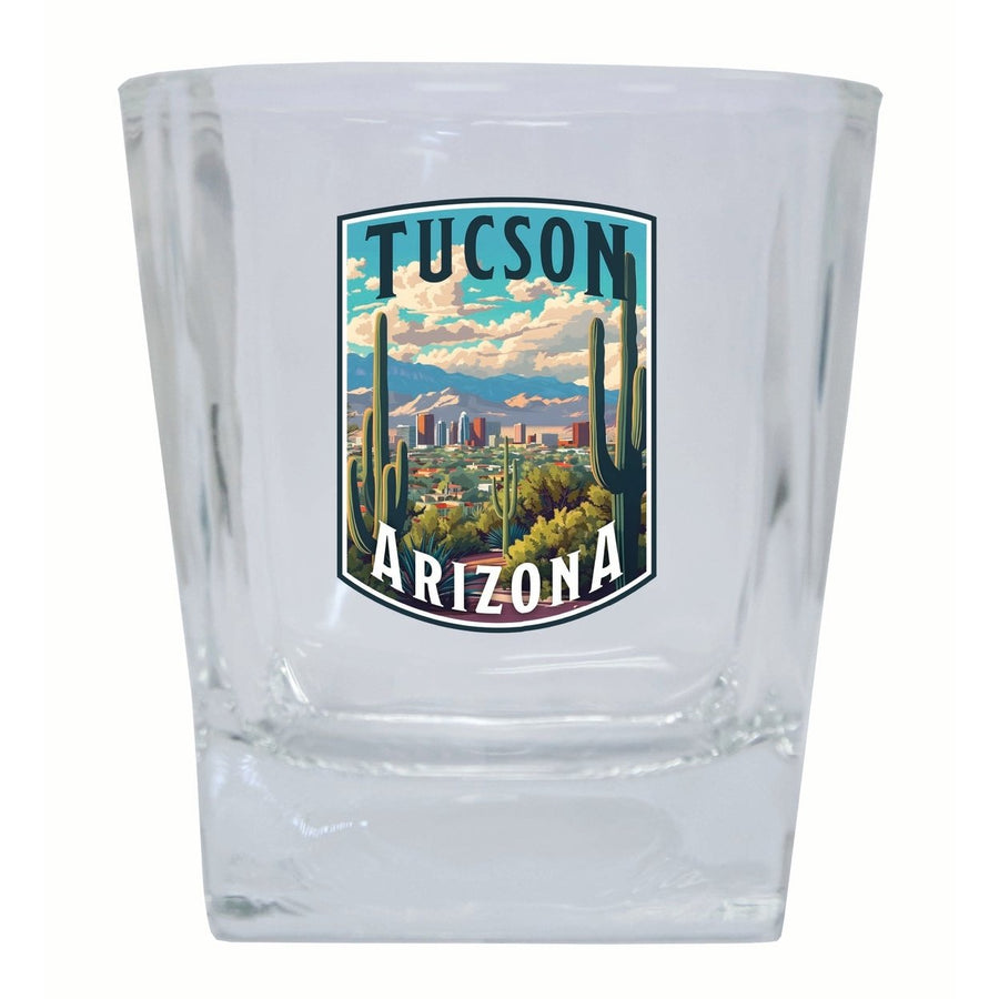 Tucson Arizona Cactus and Cityscape Design Souvenir 10 oz Whiskey Glass Rocks Glass Image 1