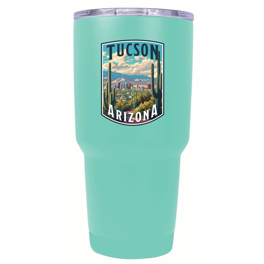 Tucson Arizona Cactus and Cityscape Design Souvenir 24 oz Insulated Stainless Steel Tumbler Image 1