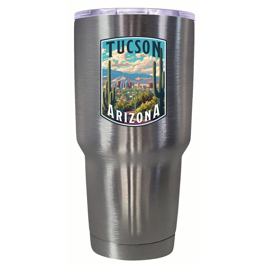 Tucson Arizona Cactus and Cityscape Design Souvenir 24 oz Insulated Stainless Steel Tumbler Image 4