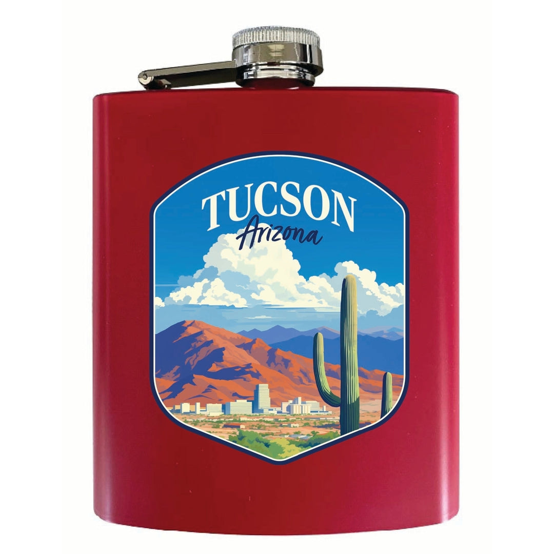 Tucson Arizona Desert Mountains Design Souvenir 7 oz Steel Flask Matte Finish Image 1