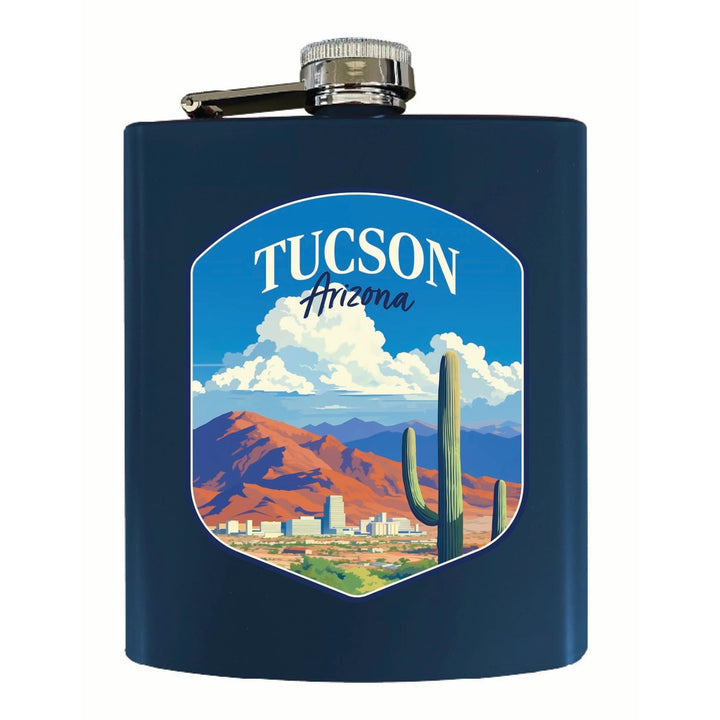 Tucson Arizona Desert Mountains Design Souvenir 7 oz Steel Flask Matte Finish Image 2