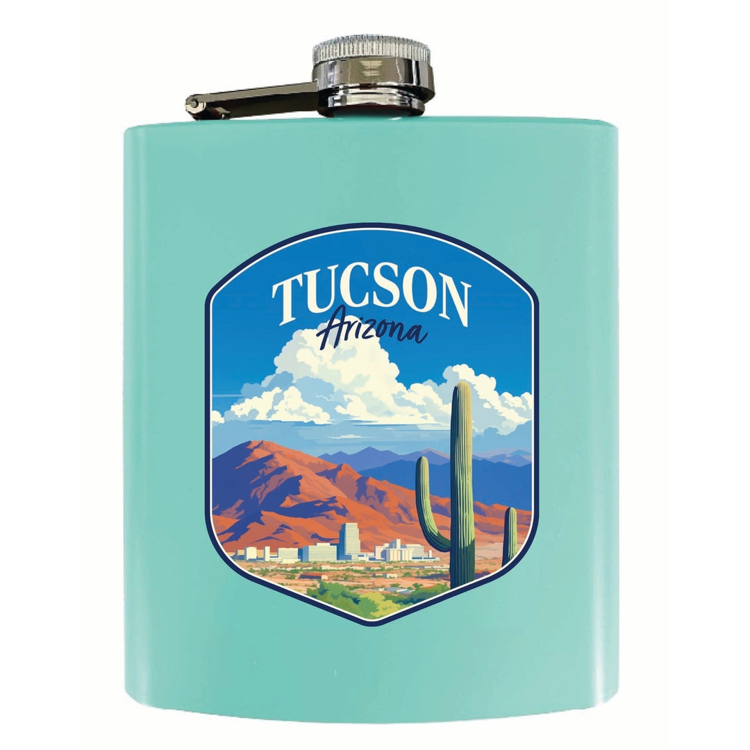 Tucson Arizona Desert Mountains Design Souvenir 7 oz Steel Flask Matte Finish Image 3