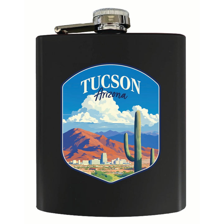 Tucson Arizona Desert Mountains Design Souvenir 7 oz Steel Flask Matte Finish Image 4