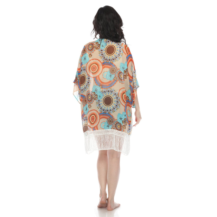 White Mark Womens Sheer Fringe Kimono Cover-Up Lightweight Polyester Summer Print Image 6