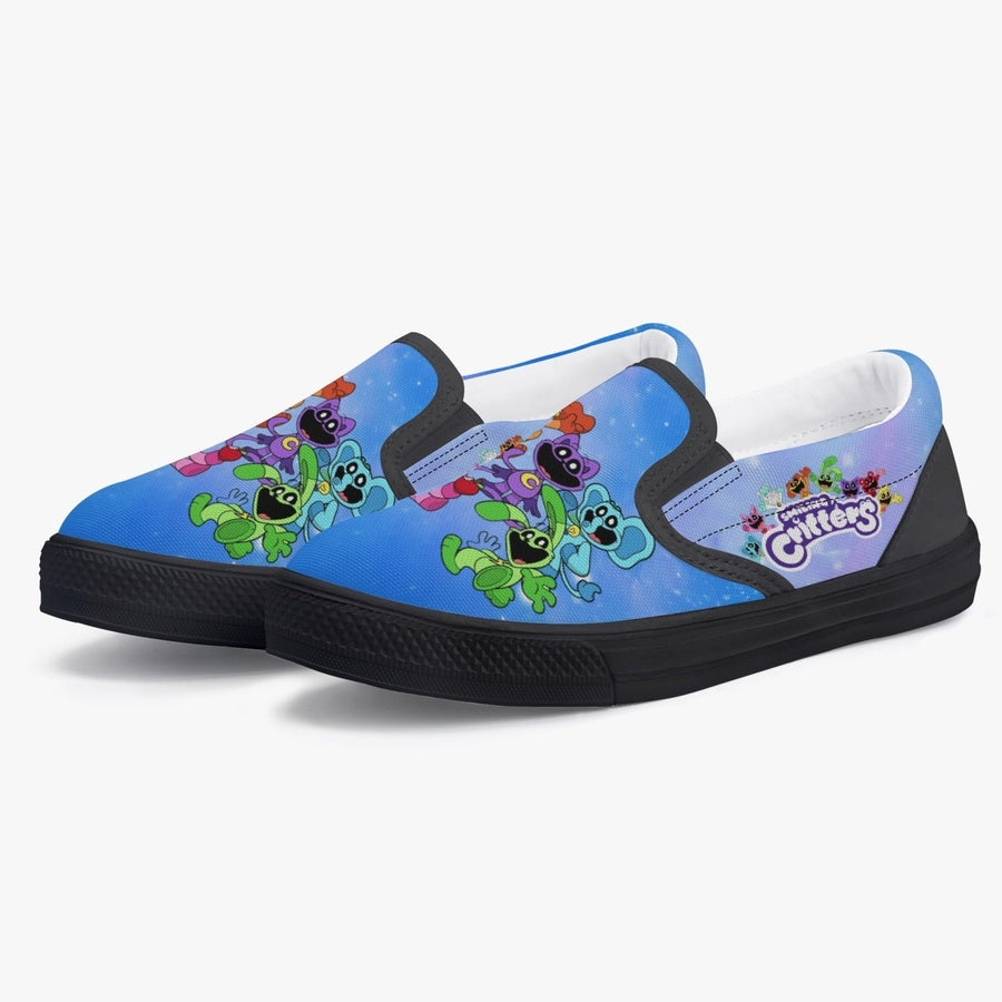 Kids Smiling Critters Black Slip-On Shoes Size Up Recommended Comfortable Durable Image 1