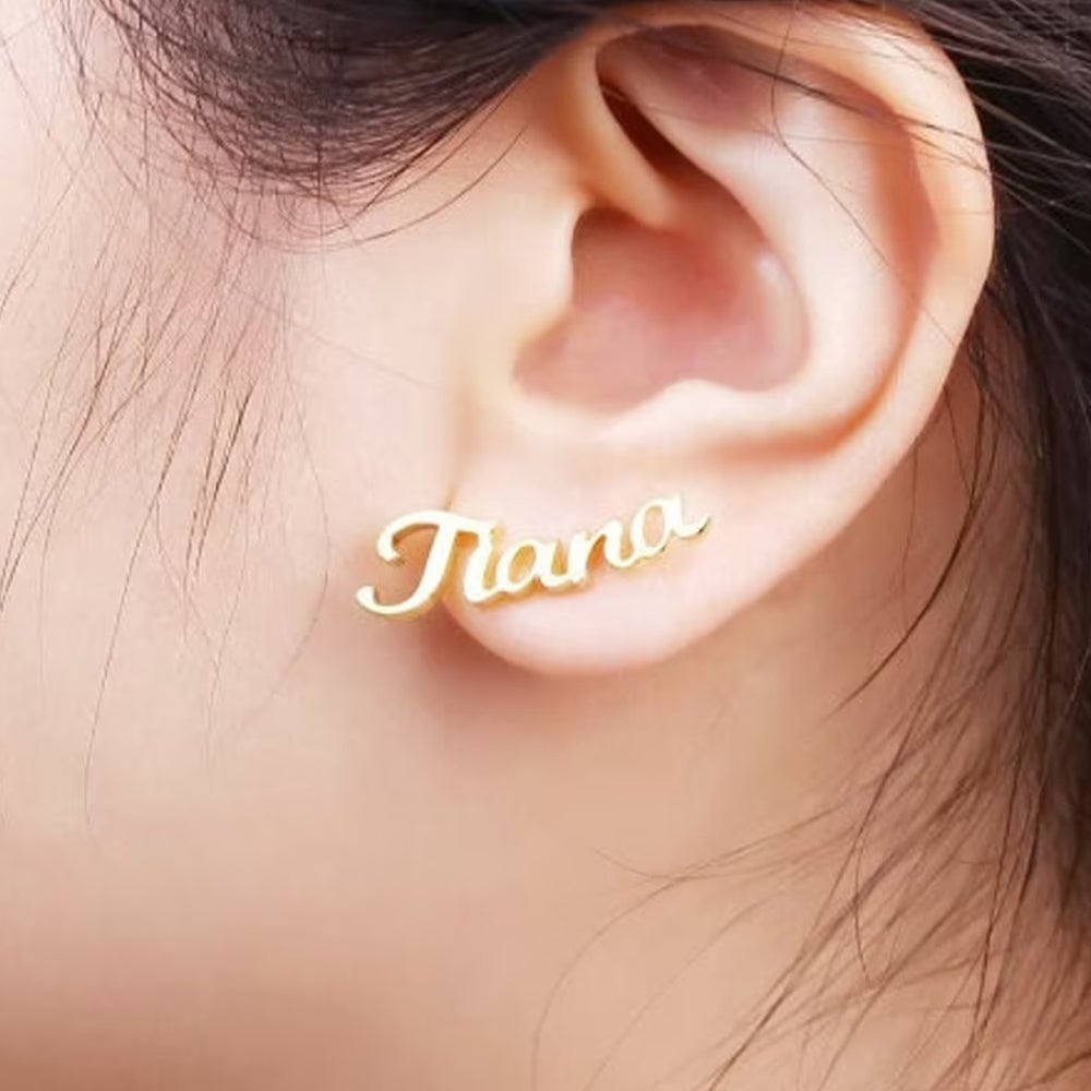 Custom Name Stud Earrings in 925 Sterling Silver Personalized Jewelry Gift Image 3