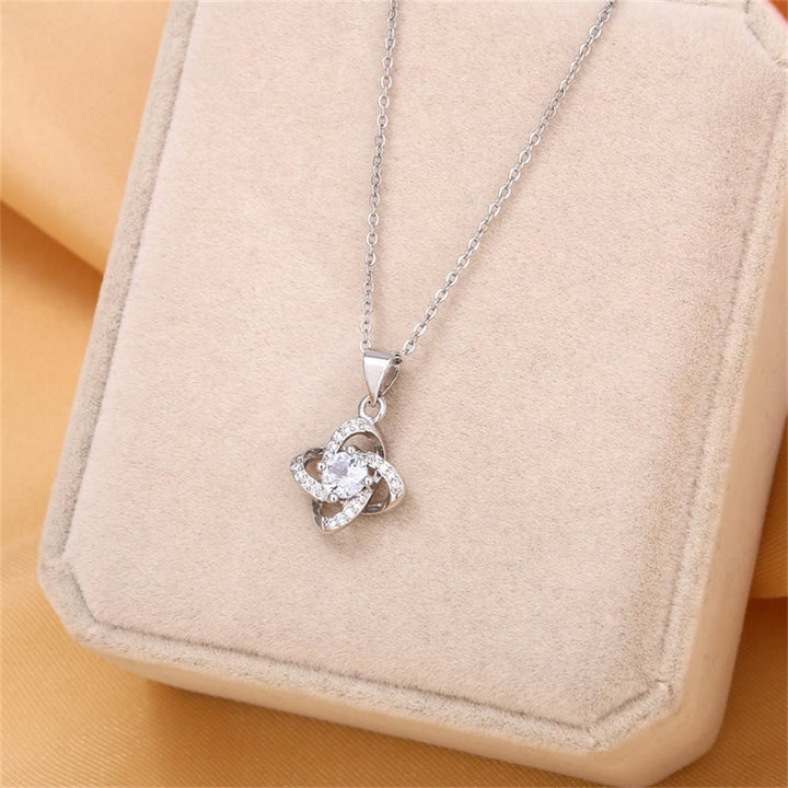 Flower Knot Moissanite Pendant Necklace Cubic Zironia Copper Stainless Steel Chain Image 3