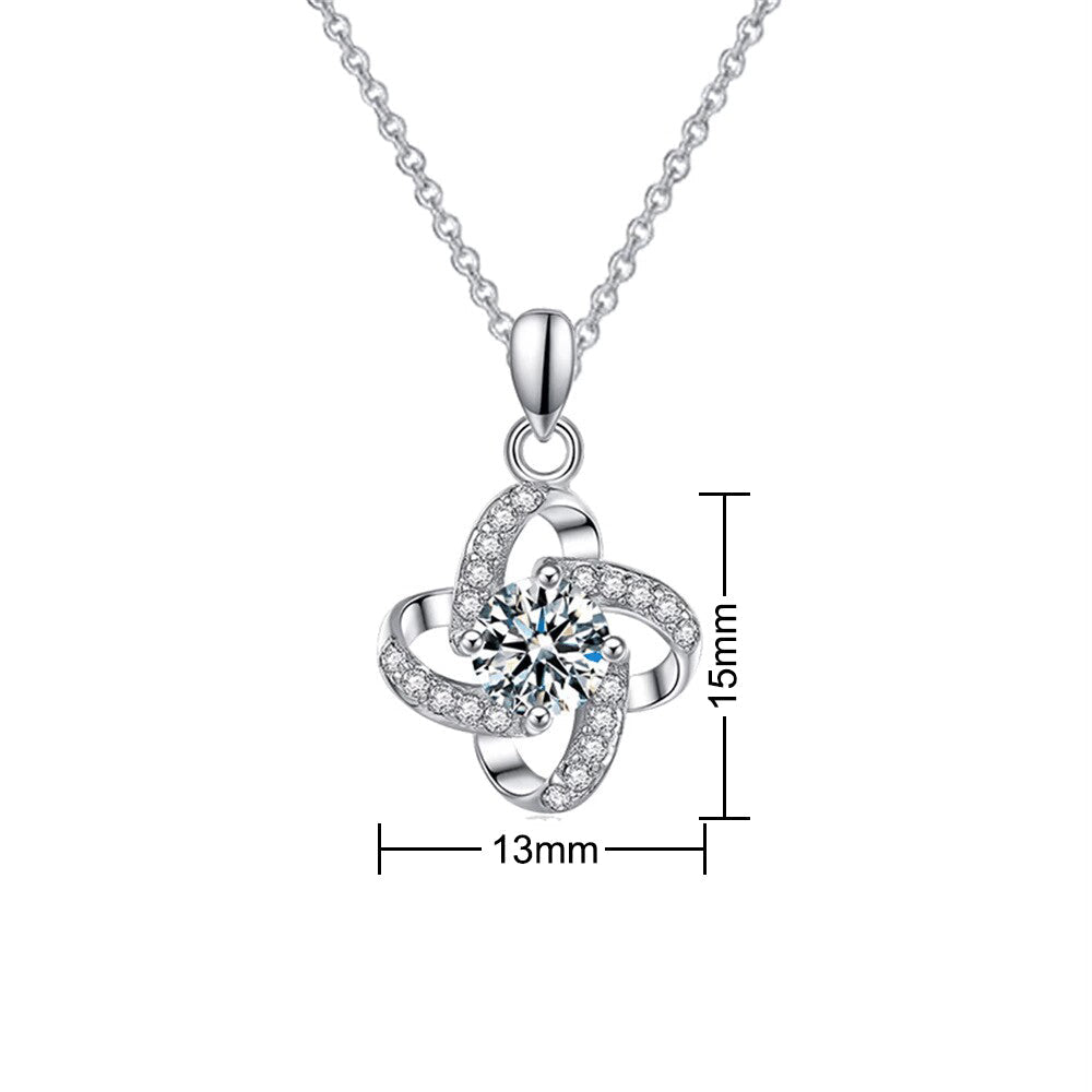 Flower Knot Moissanite Pendant Necklace Cubic Zironia Copper Stainless Steel Chain Image 10