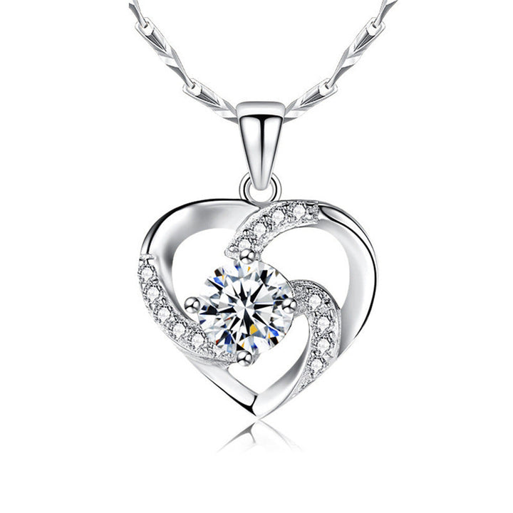 Hollow Heart Zirconia Pendant Necklace 20mm Copper Stainless Steel 50cm Chain Image 4