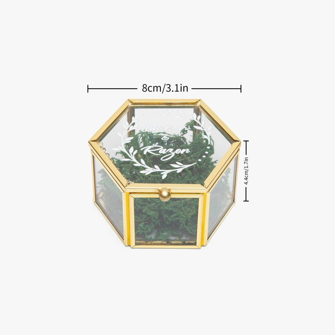 Hexagonal Glass Ring Box 16x15x16cm Decorative Wedding Display with Wooden Hearts Image 6