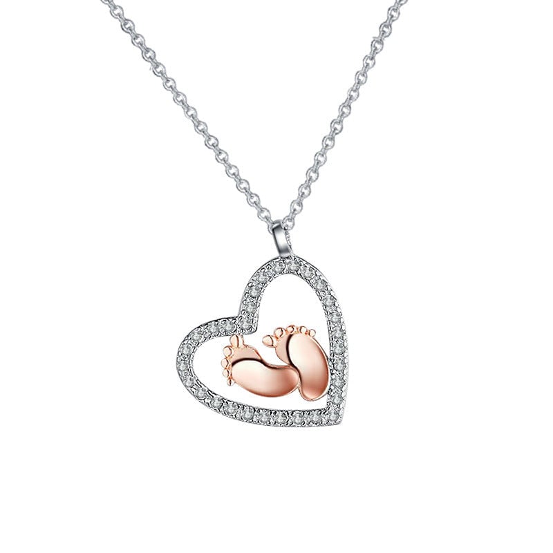 925 Silver Baby Feet Pendant Necklace with Crystal Heart Mom Gift Boxed 50cm Image 2