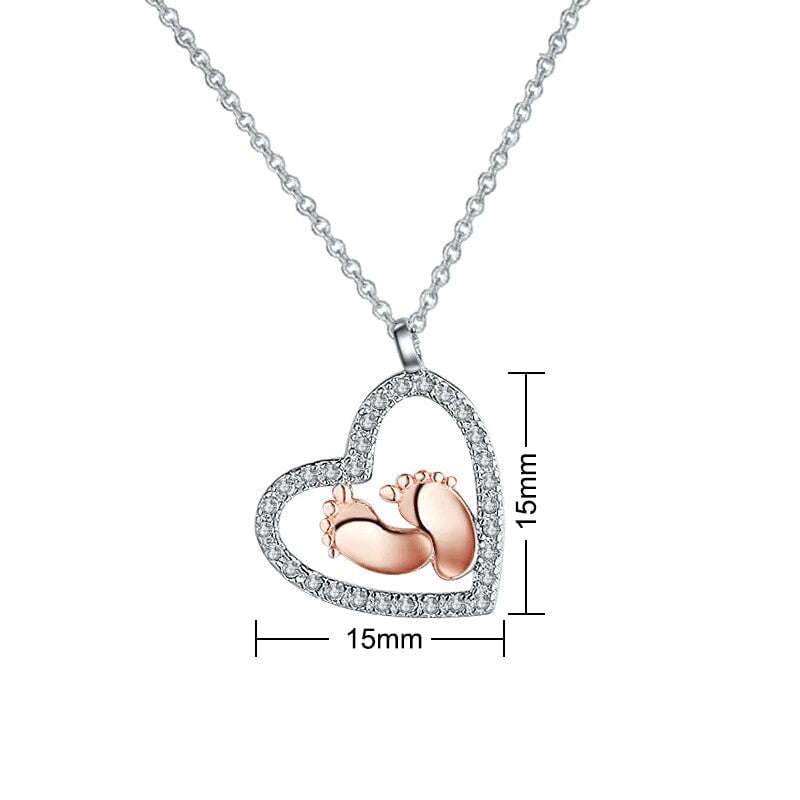 925 Silver Baby Feet Pendant Necklace with Crystal Heart Mom Gift Boxed 50cm Image 9