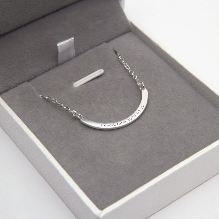 925 Sterling Silver Curved Bar Necklace with Gift Box Modern Classic Design Image 2