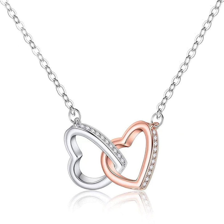 Connected Hearts Necklace 925 Silver Copper 50cm Chain Two Tone Heart Pendant Image 4