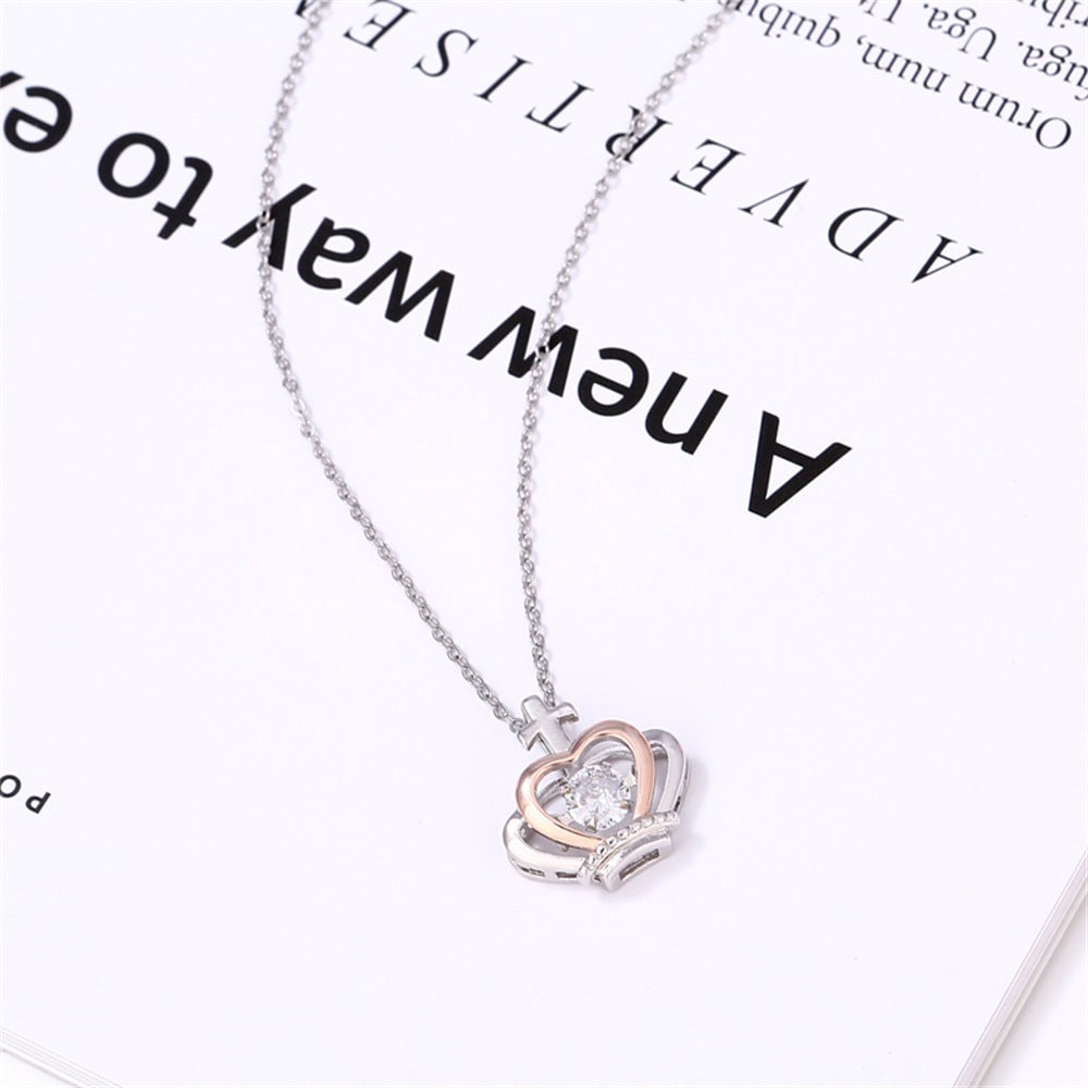 Crown Necklace 925 Sterling Silver Rose Gold Plated with Dancing Crystal Gift Box Image 3