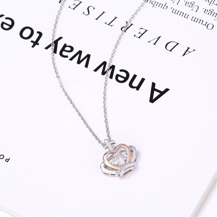 Crown Necklace 925 Sterling Silver Rose Gold Plated with Dancing Crystal Gift Box Image 3