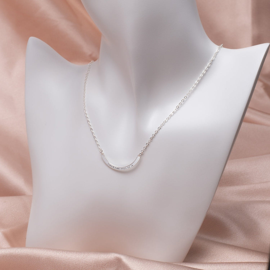 925 Sterling Silver Curved Bar Necklace with Gift Box Modern Classic Design Image 3