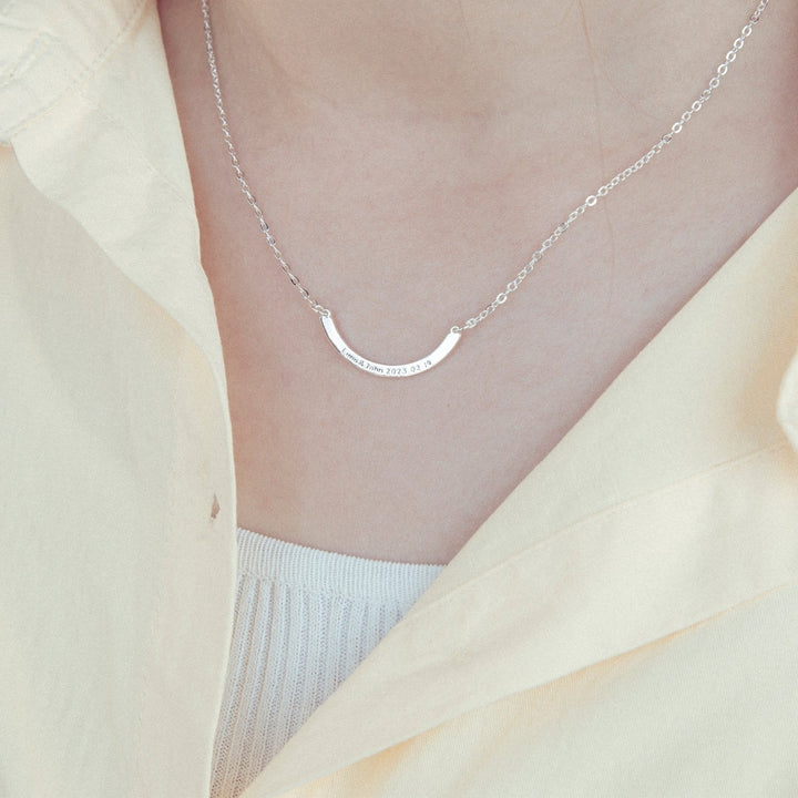 925 Sterling Silver Curved Bar Necklace with Gift Box Modern Classic Design Image 7