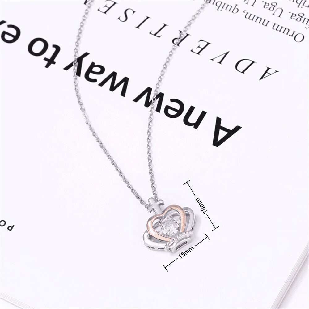 Crown Necklace 925 Sterling Silver Rose Gold Plated with Dancing Crystal Gift Box Image 10