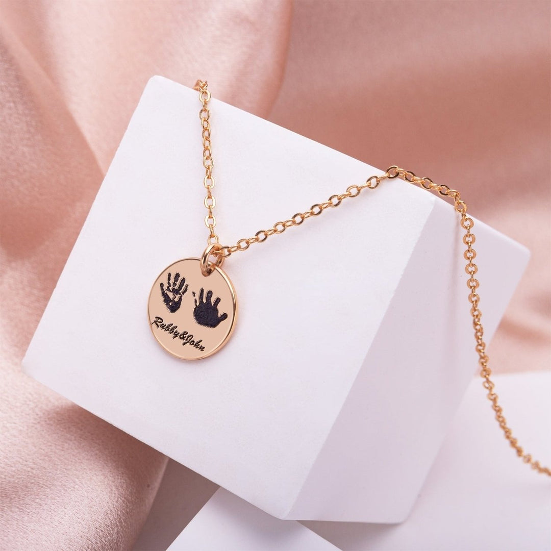 Custom Handprint Necklace with Name in 925 Sterling Silver Gift Box Minimalist Image 2