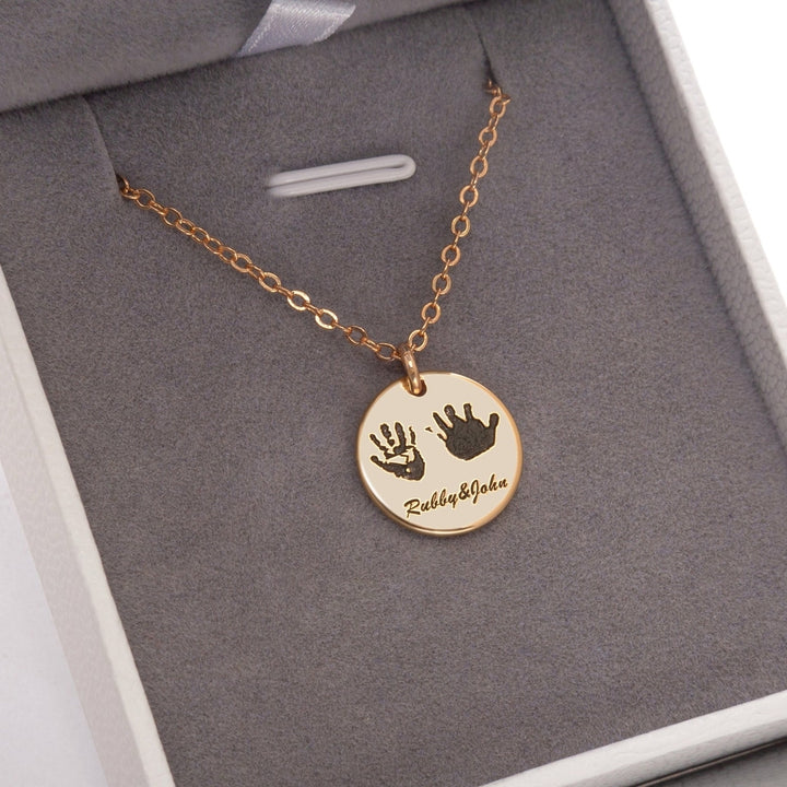 Custom Handprint Necklace with Name in 925 Sterling Silver Gift Box Minimalist Image 4