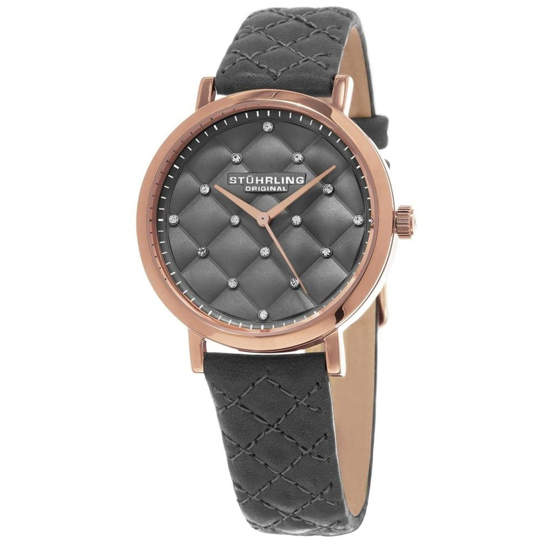 Stuhrling Womens Vogue Grey Dial Quartz Watch 462.01 Stainless Steel Leather Strap Image 1