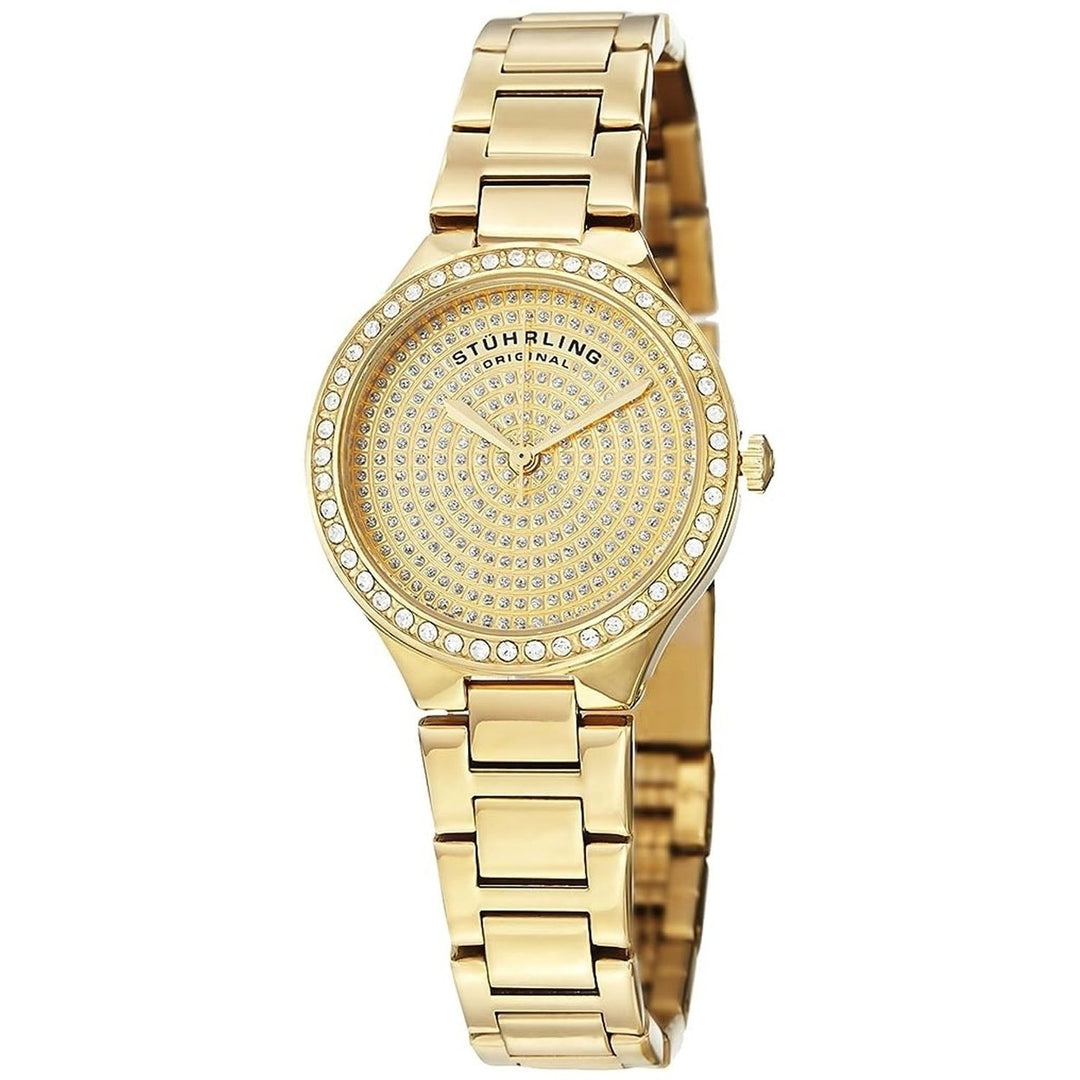 Stuhrling Womens Symphony Gold Dial Quartz Watch 683.03 Stainless Steel Bracelet Image 1