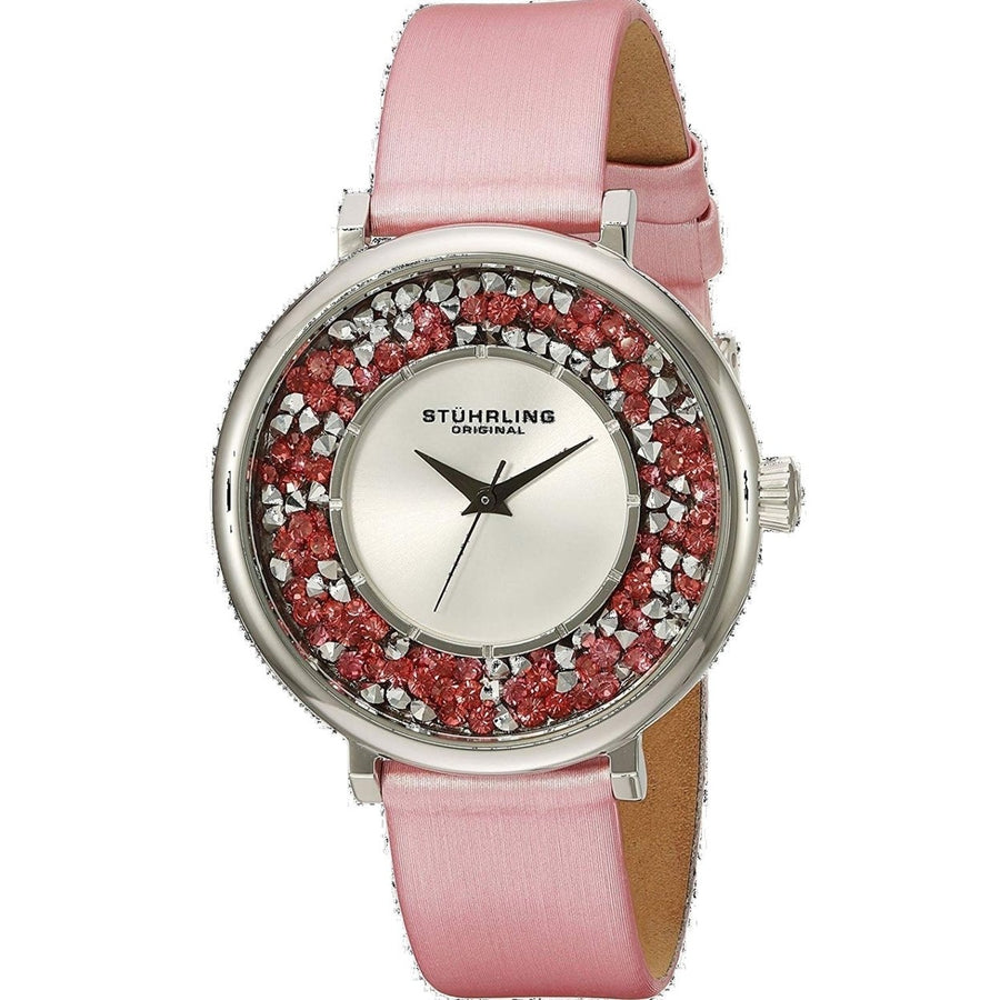 Stuhrling Womens Vogue Silver Dial Quartz Watch Leather Strap Stainless Steel 793.01 Image 1