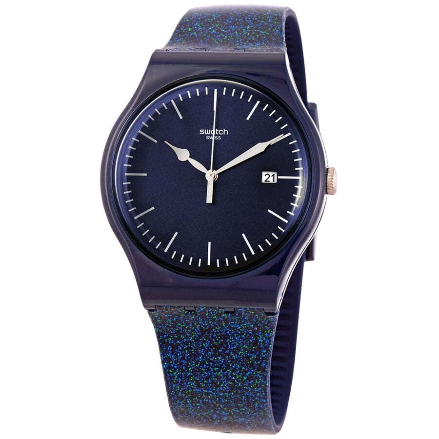 Swatch Mens Glitter Space Blue Dial Watch SUON401 Stainless Steel Rubber Strap Image 1