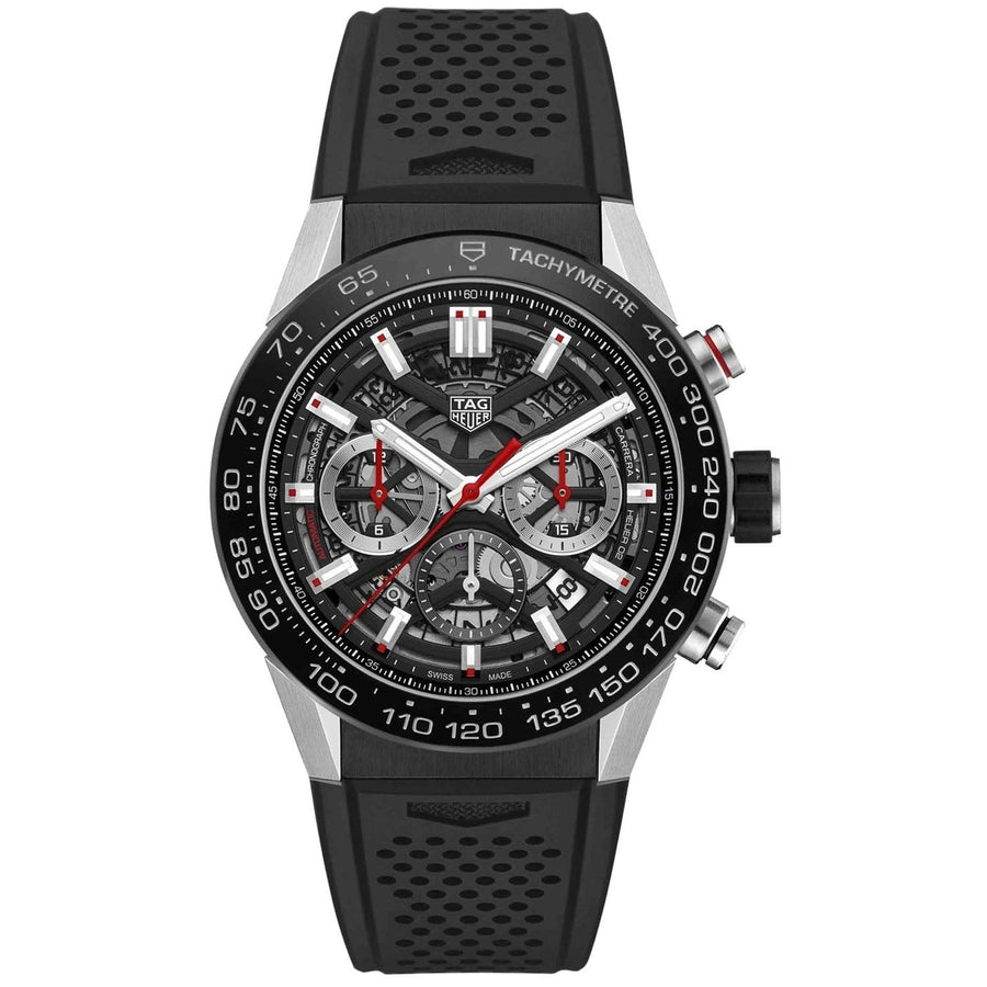 Tag Heuer Carrera Black Dial Automatic Mens Watch CBG2A10FT6168 Rubber Strap Image 1