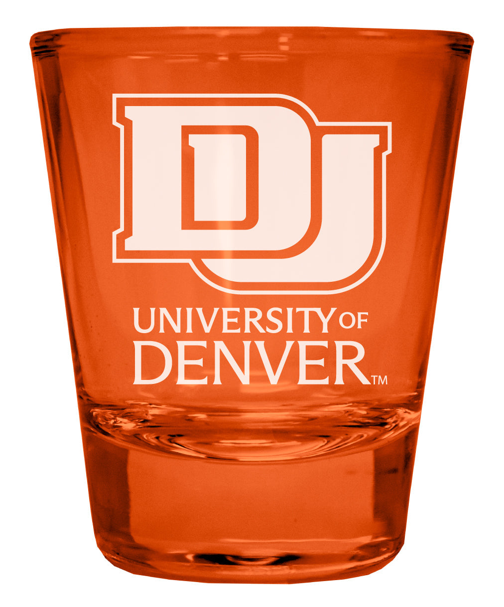 University of Denver Pioneers Engraved Full Color 2oz Shot Glass Officially Licensed Collegiate Product Image 1