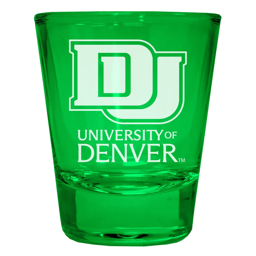 University of Denver Pioneers Engraved Full Color 2oz Shot Glass Officially Licensed Collegiate Product Image 1