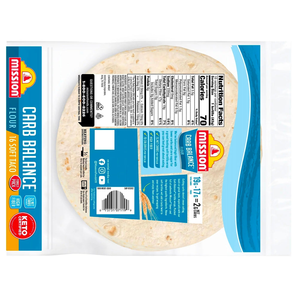 Mission Carb Balance Soft Taco Flour Tortillas 24 Total Ounce (16 Count) Image 2