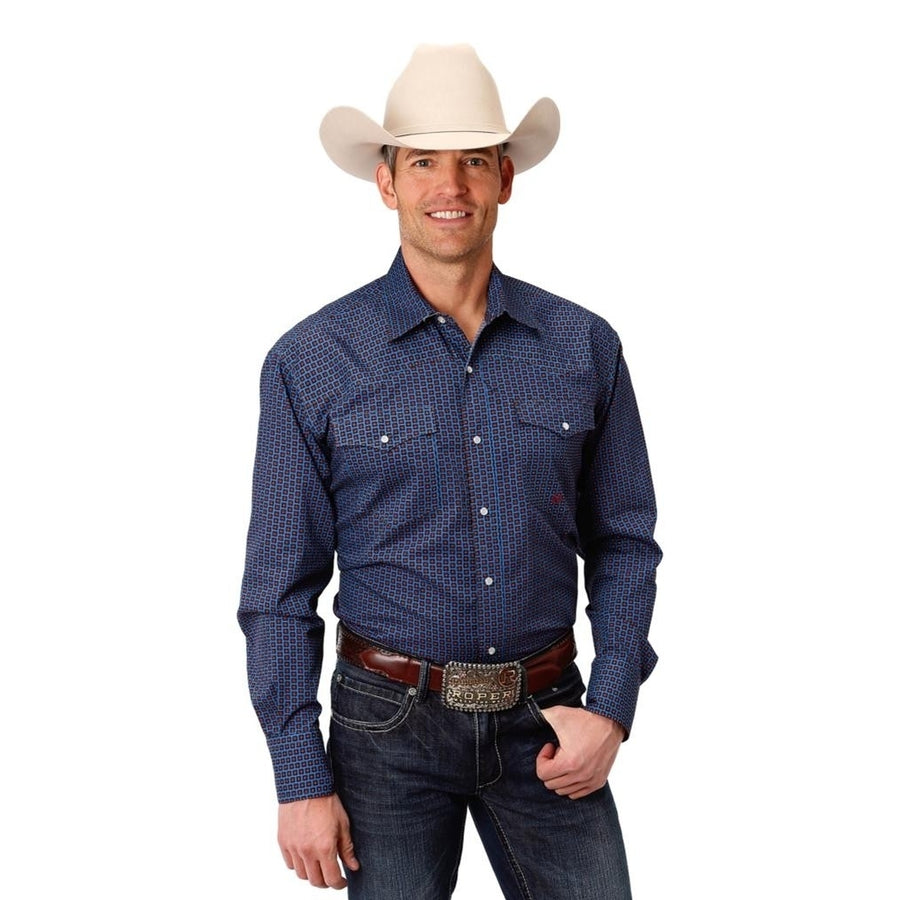 Roper Western Shirt Mens Long Sleeve Snap 2XL Blue 03-001-0225-0729 BU Image 1